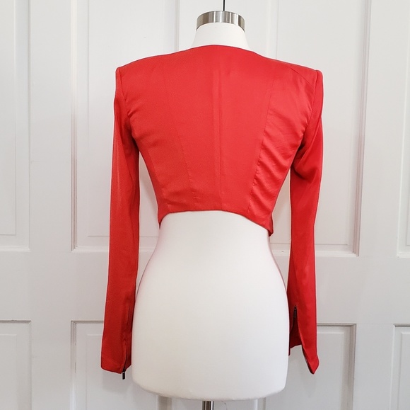 BCBG MaxAzria Red Preston Cascade Cropped Jacket - Picture 3 of 5